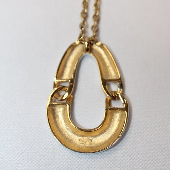 Vintage Crown Trifari Modernist Necklace White Enamel Gold Chain main image 4